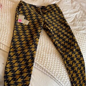 Boden Mustard and Navy Bird Print Pants